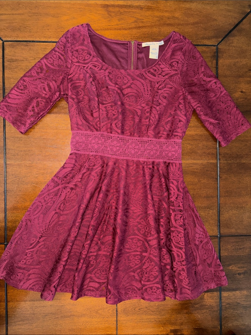 American Rag cic envy dress Burgundy lace back zipper size Large